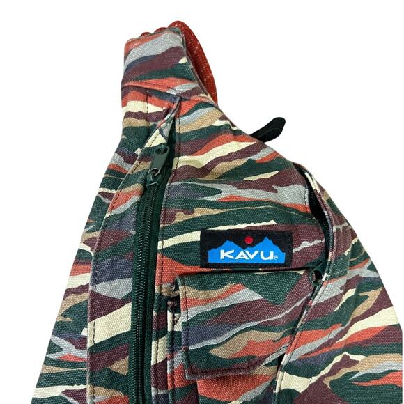 KAVU Rope Sling Bag One Size Multicolor Canvas Abstract Camo Outdoor Y2K Utility - Picture 2 of 4